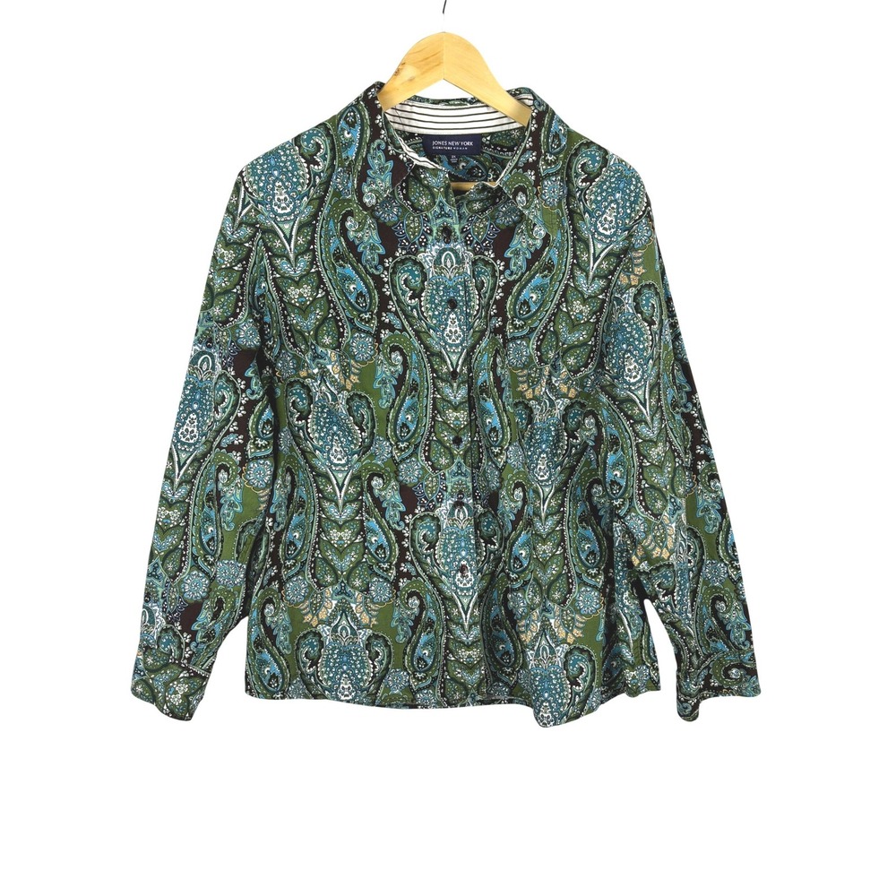 Jones‎ NY Womens Long sleeve Cotton Button Down shirt 2X Preppy Classic Office